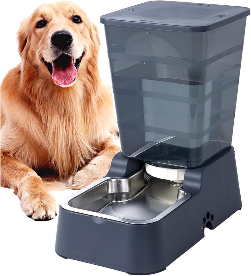 Meikuler Automatic Dog Cat Water Dispenser Large Capacity 5Lfor Cats and Medium and Large-Sized Dogs with Stainless Steel Bowl (Black, 5L) - Image 1